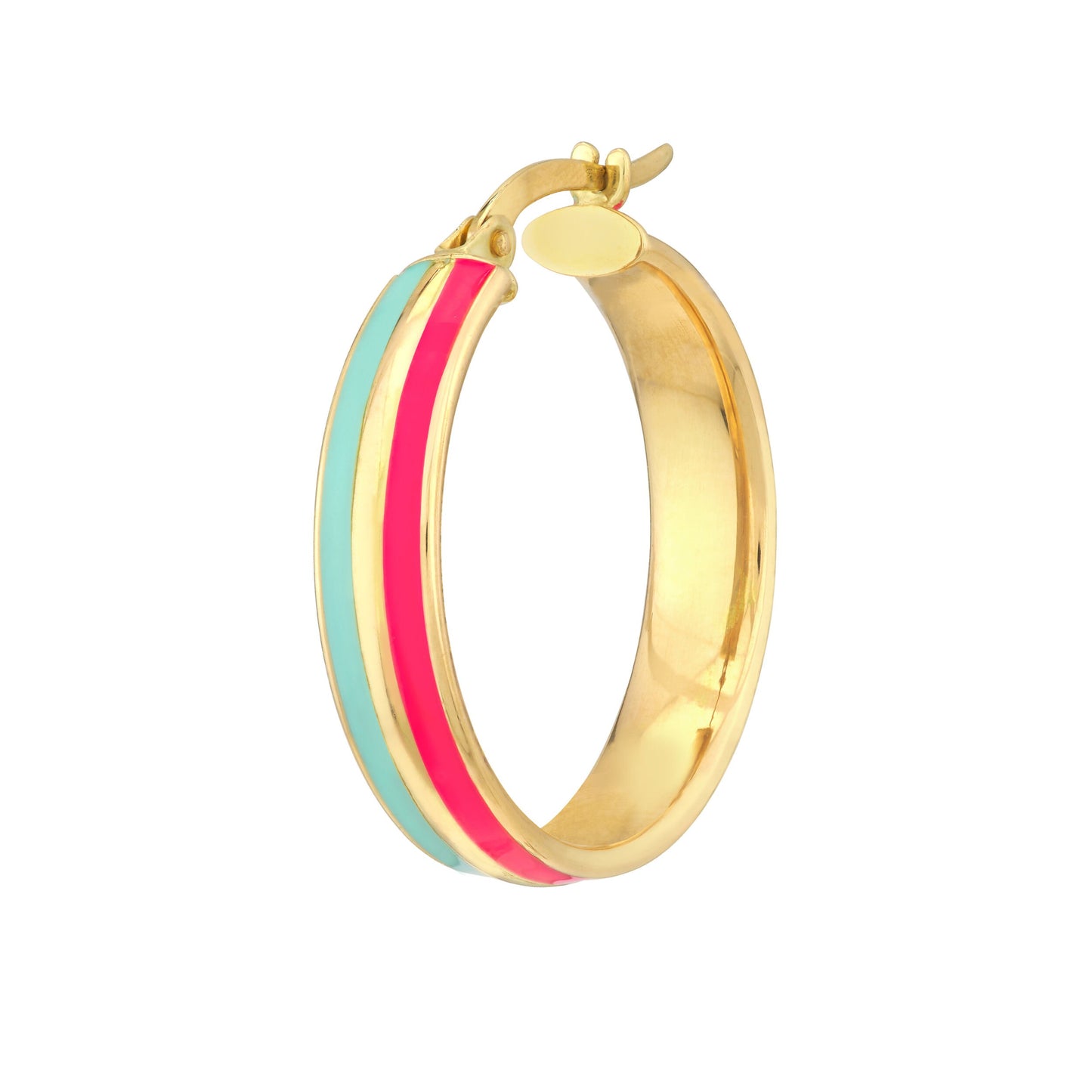 Turquoise & Hot Pink Enamel Hoops in 14K Yellow Gold