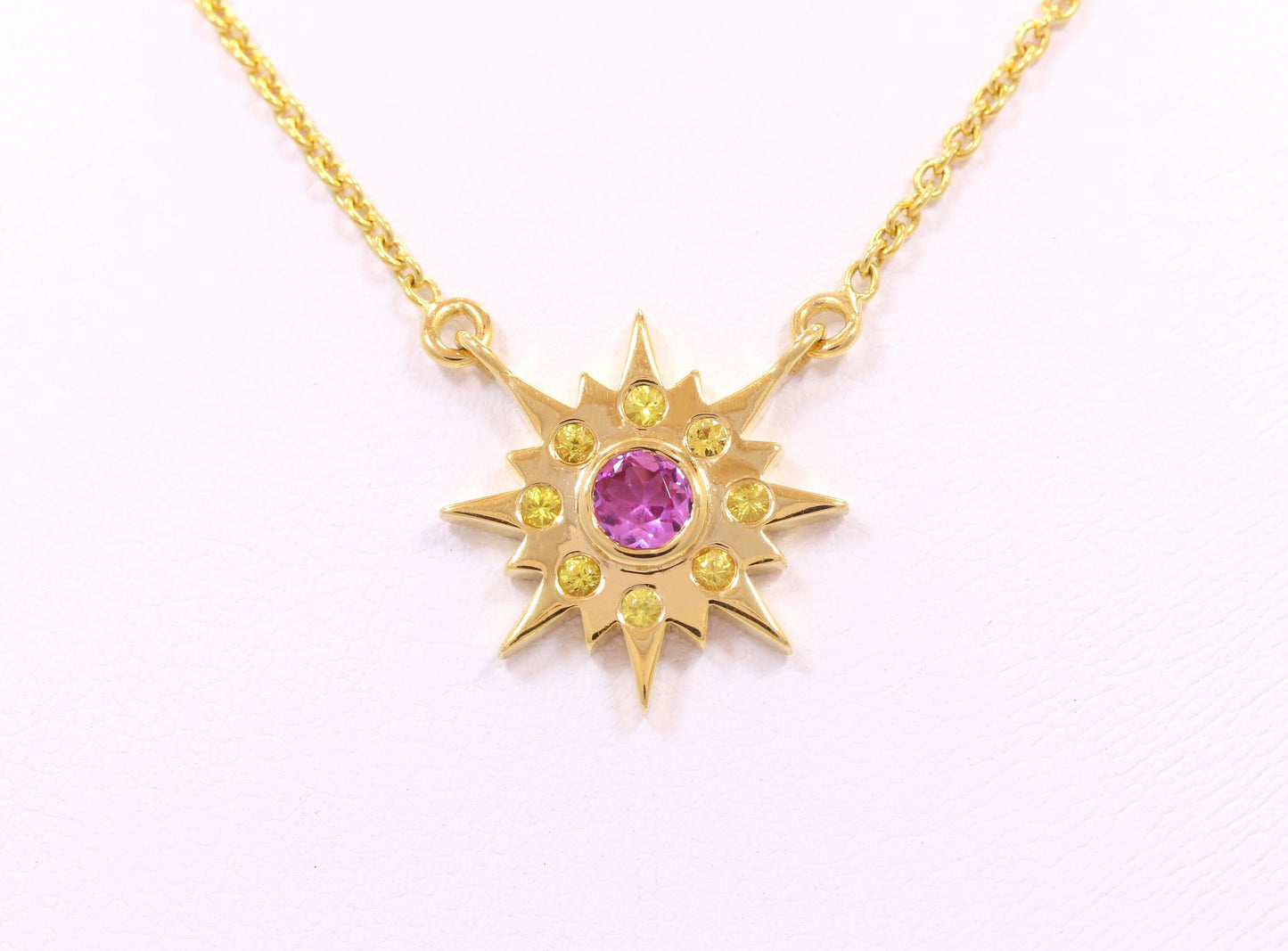 Pink & Yellow Sapphire Sun Necklace in 14K Yellow Gold