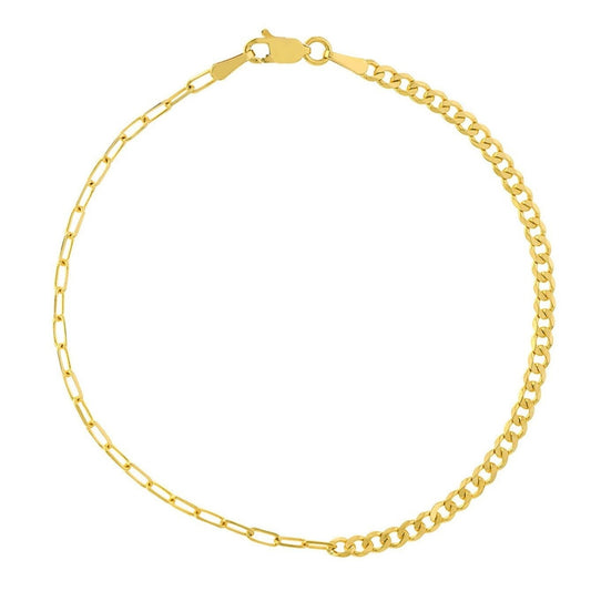 Paperclip Curb Link 50/50 Bracelet in 14K Yellow Gold