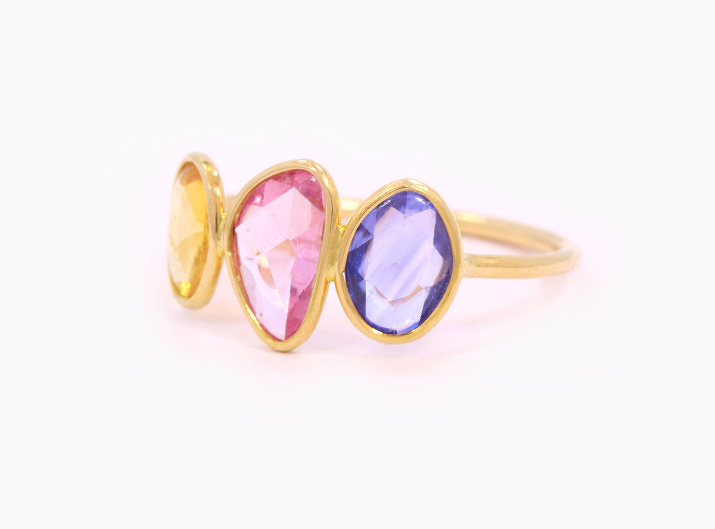 Rose Cut Multi Color Sapphire Ring in 18K Yellow Gold