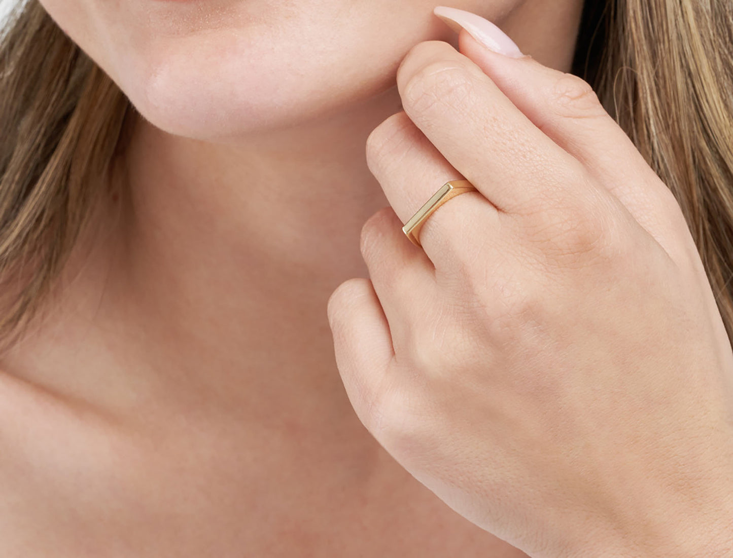 Geometric Bar Ring in Solid 14K Yellow Gold