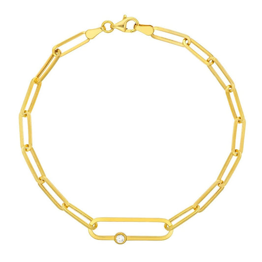 Diamond Accented Paperclip Bracelet in 14K Yellow Gold