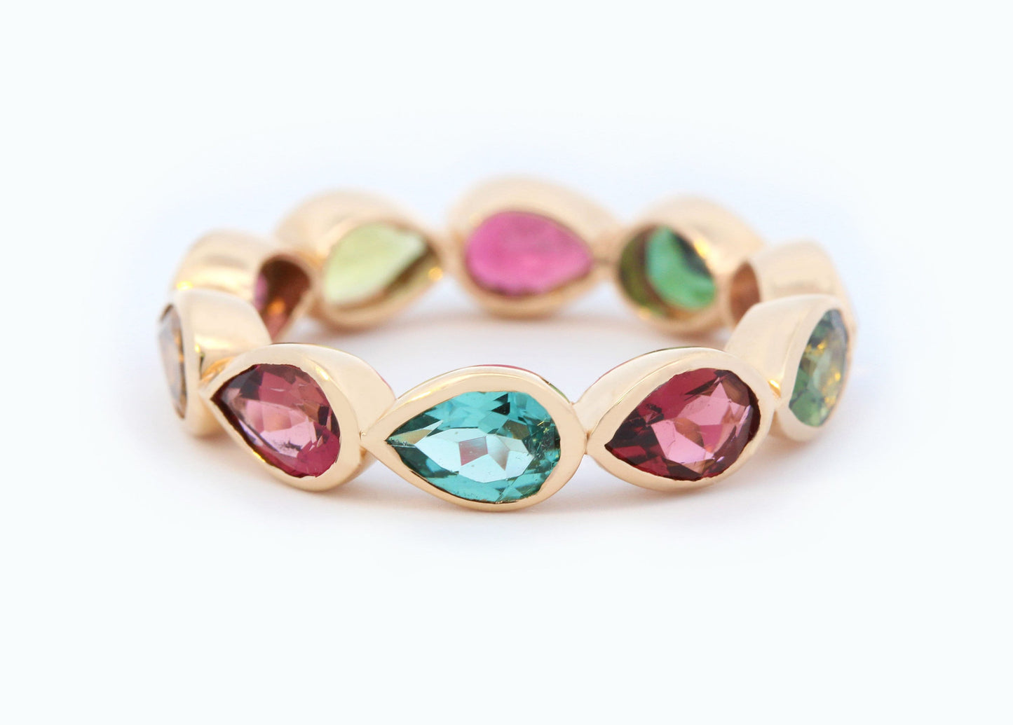 Multi Colored Pear Tourmaline Eternity Band in 18K Yellow Gold