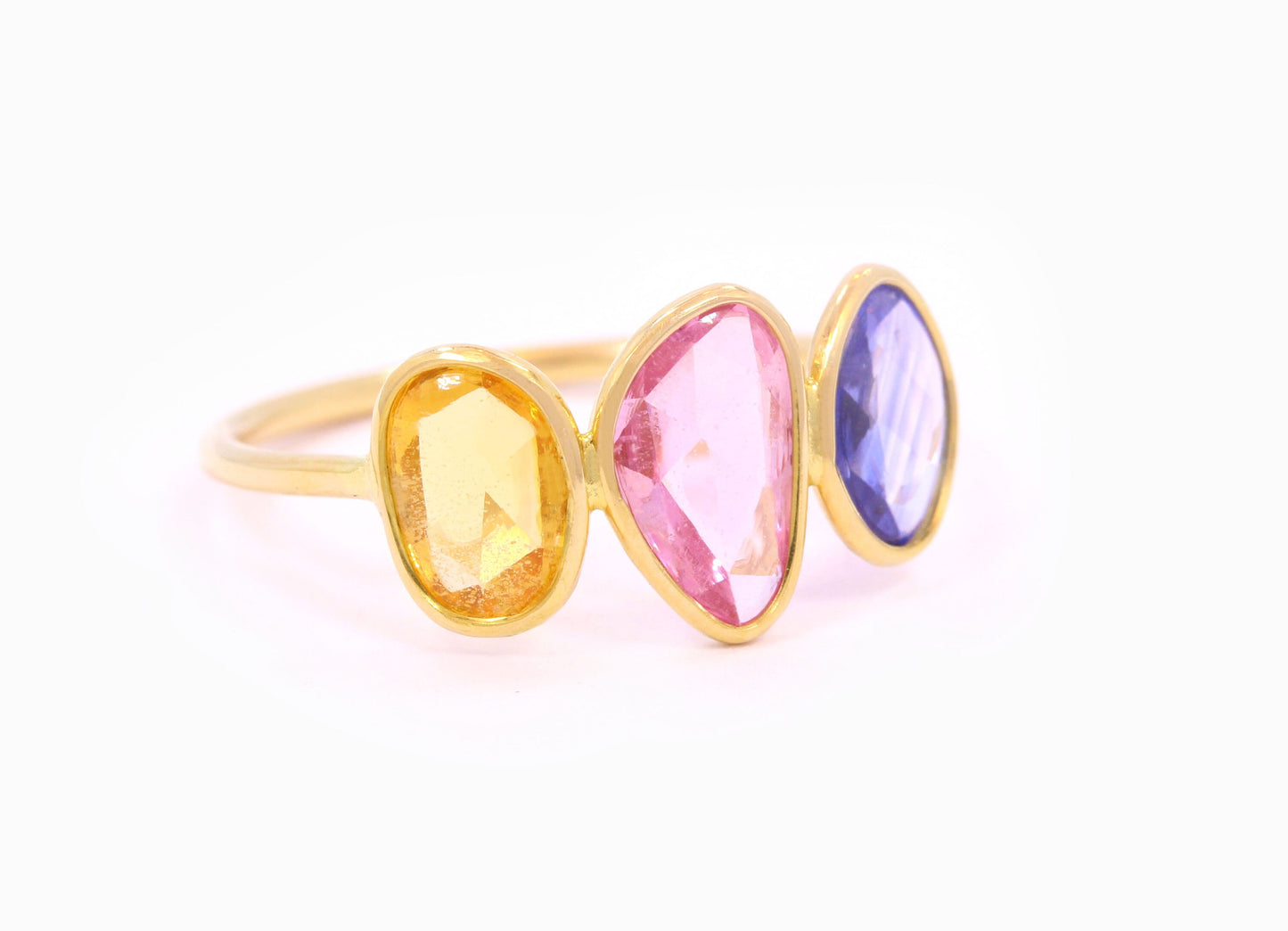 Rose Cut Multi Color Sapphire Ring in 18K Yellow Gold