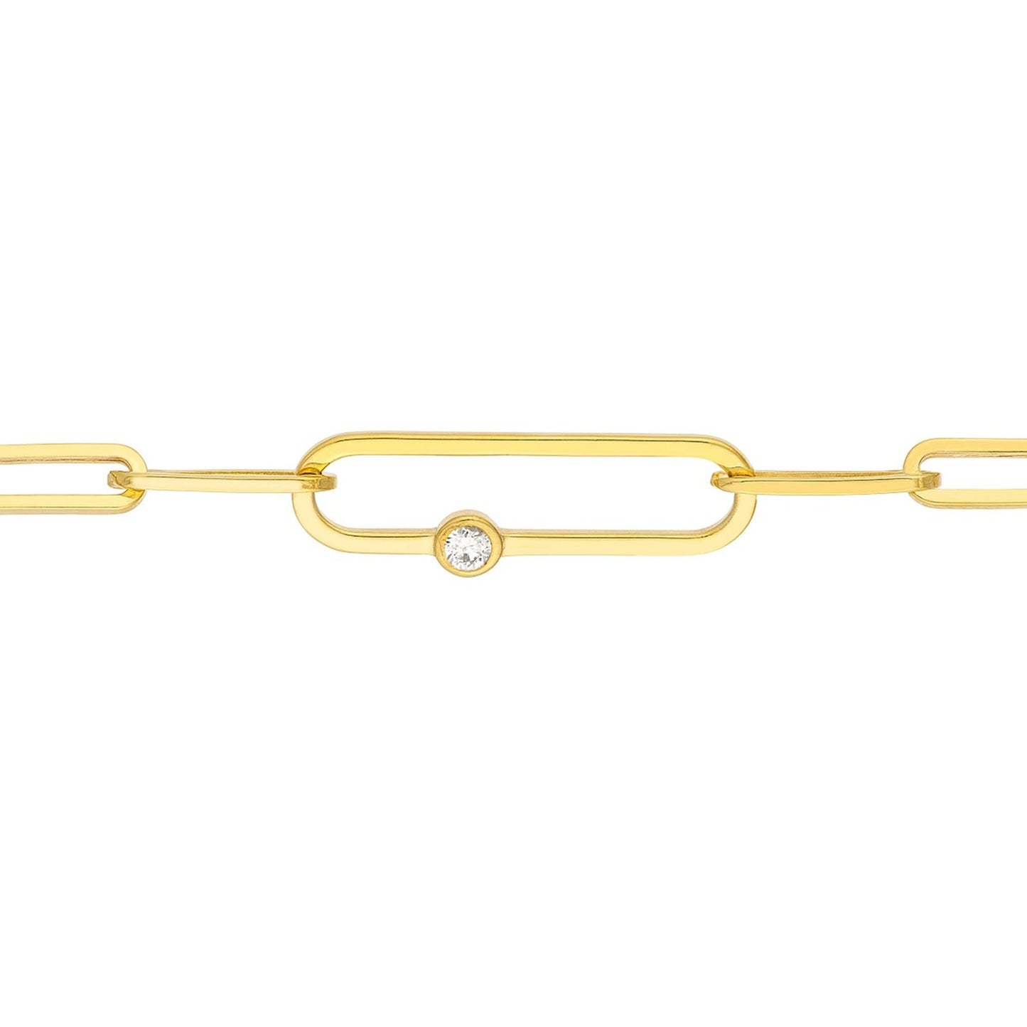 Diamond Accented Paperclip Bracelet in 14K Yellow Gold