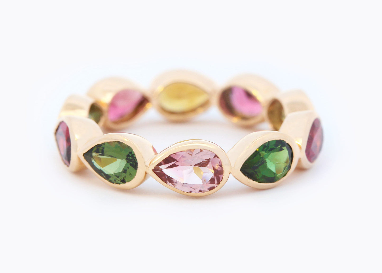 Multi Colored Pear Tourmaline Eternity Band in 18K Yellow Gold