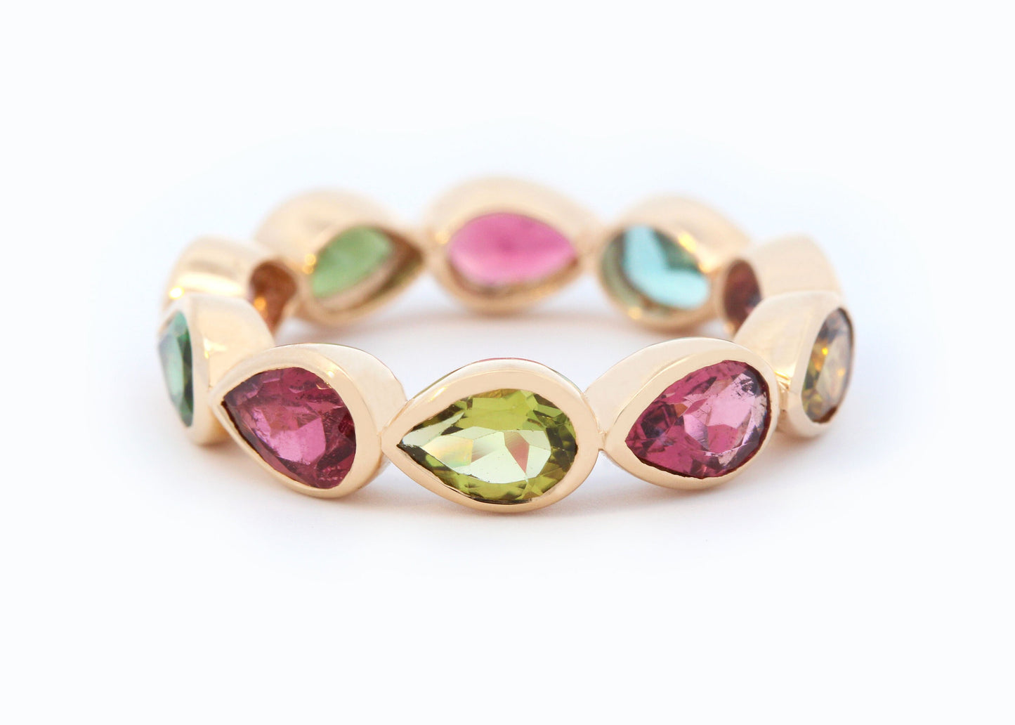 Multi Colored Pear Tourmaline Eternity Band in 18K Yellow Gold