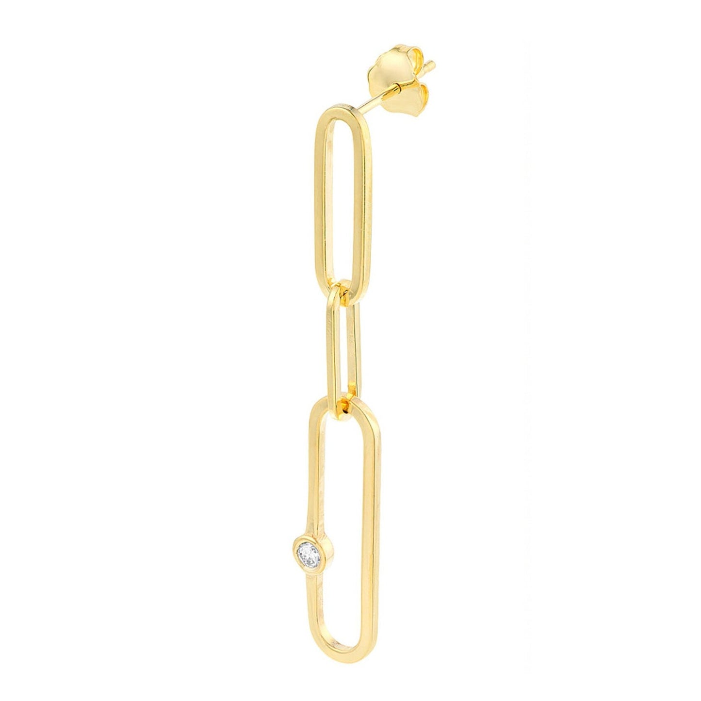 Large Link Diamond Paperclip Drop Earrings in 14K Yellow Gold