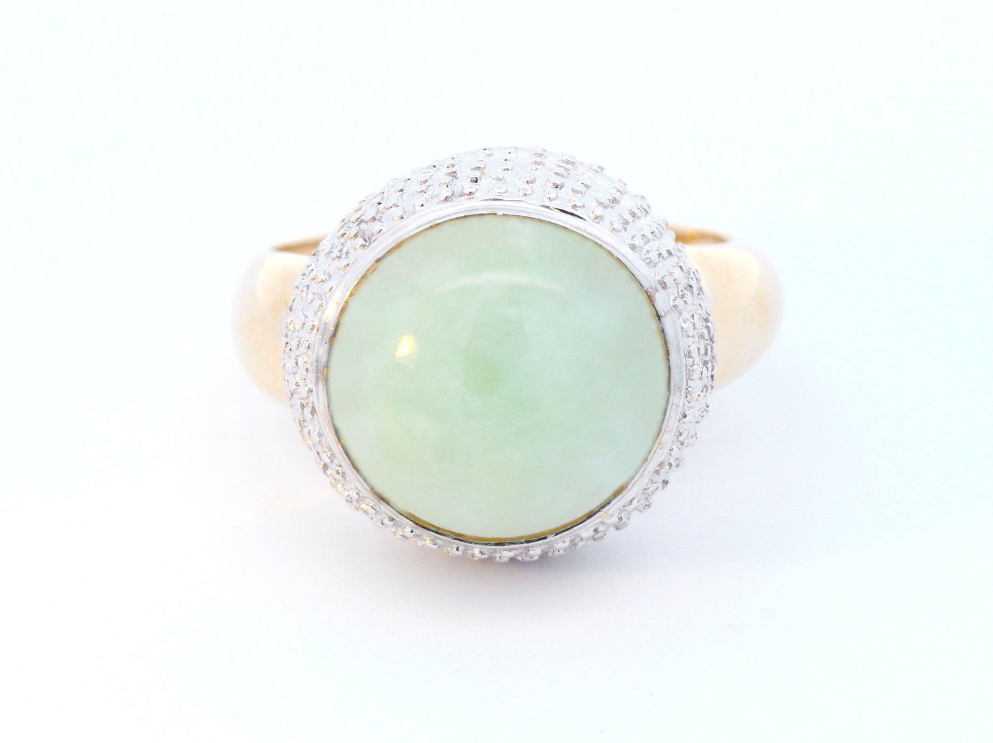 Heavy Jade Beaded Bezel Two-tone Ring in 14K Gold