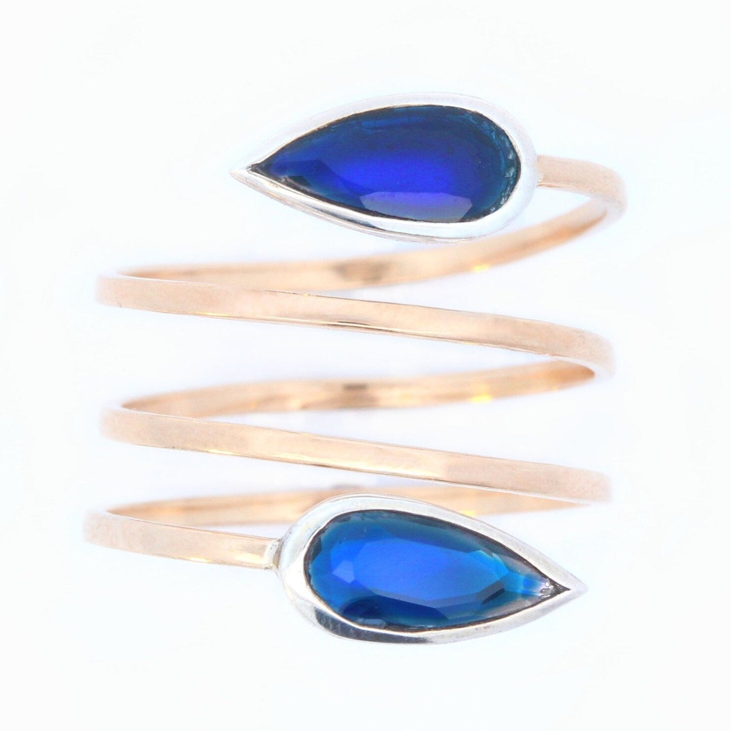 Blue Crystal Wrap Ring in 14K Yellow Gold & Sterling Silver