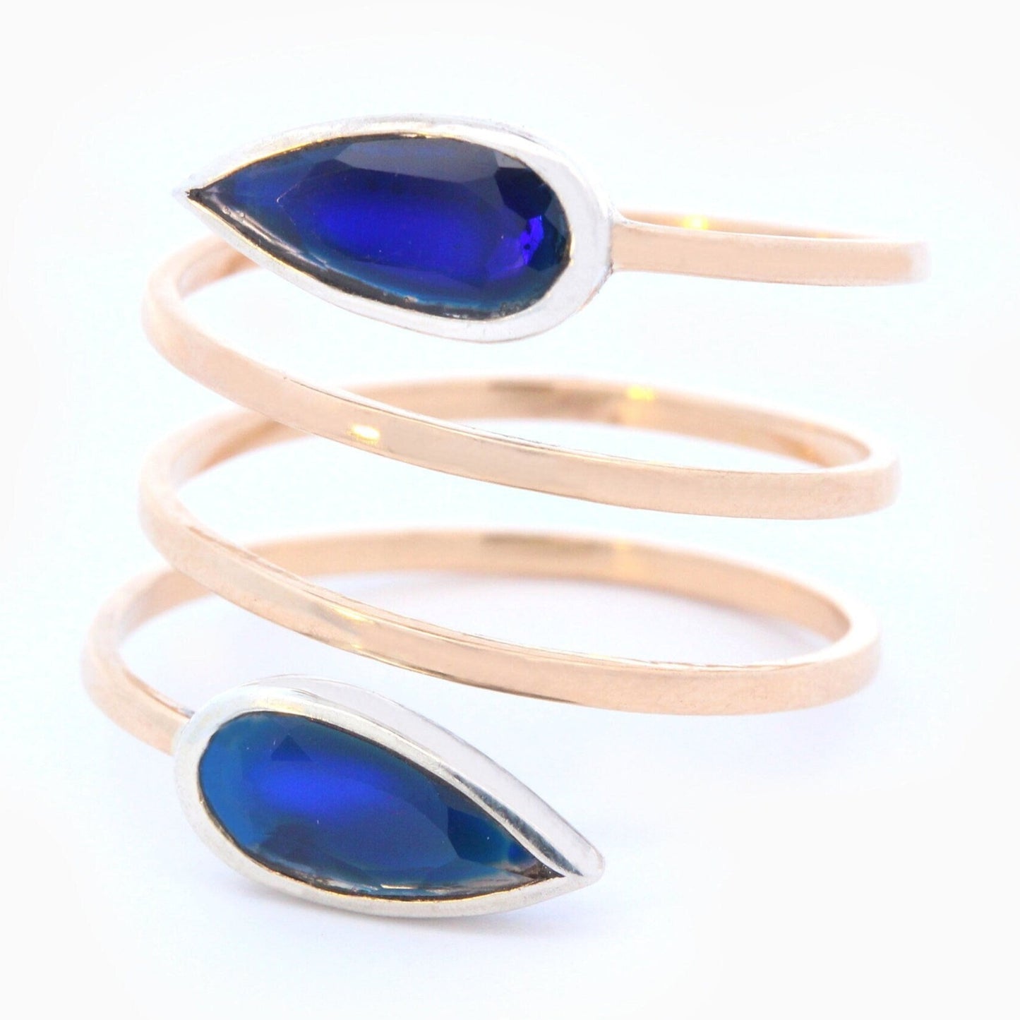 Blue Crystal Wrap Ring in 14K Yellow Gold & Sterling Silver