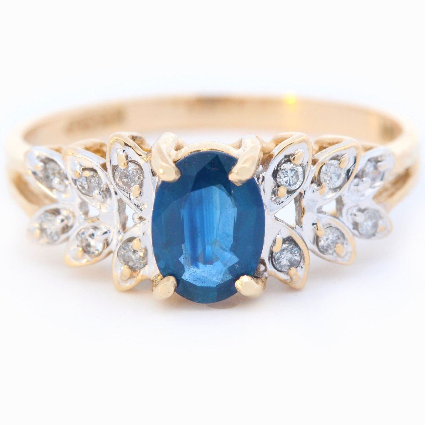 Ceylon Sapphire Diamond Accented Leaf Ring in 14K Gold