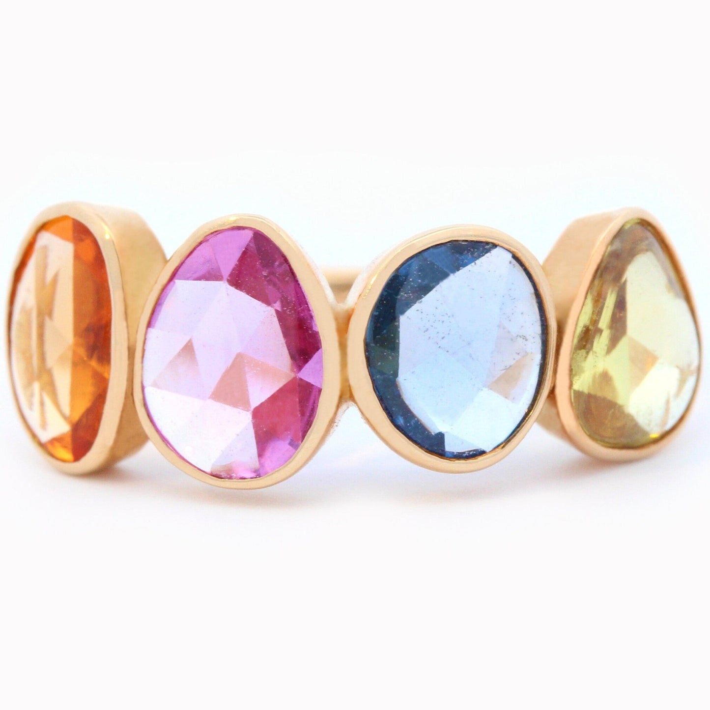 Multi Color Rose Cut Sapphire Ring in 18K Yellow Gold