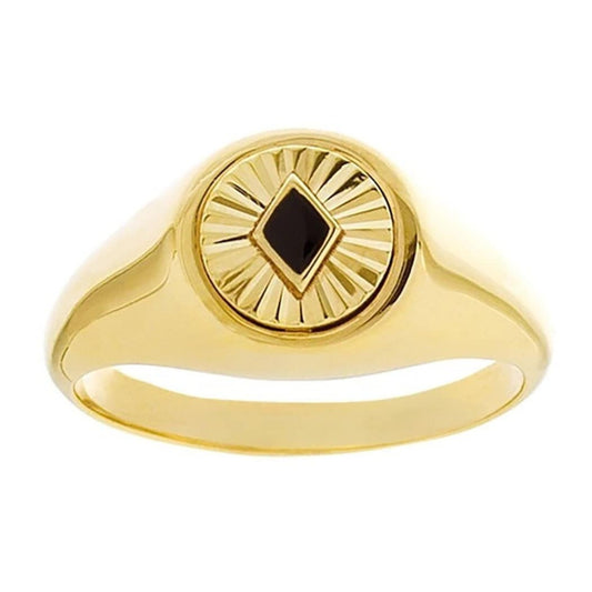 Fluted Enamel Radiant Signet Ring in 14K Yellow Gold