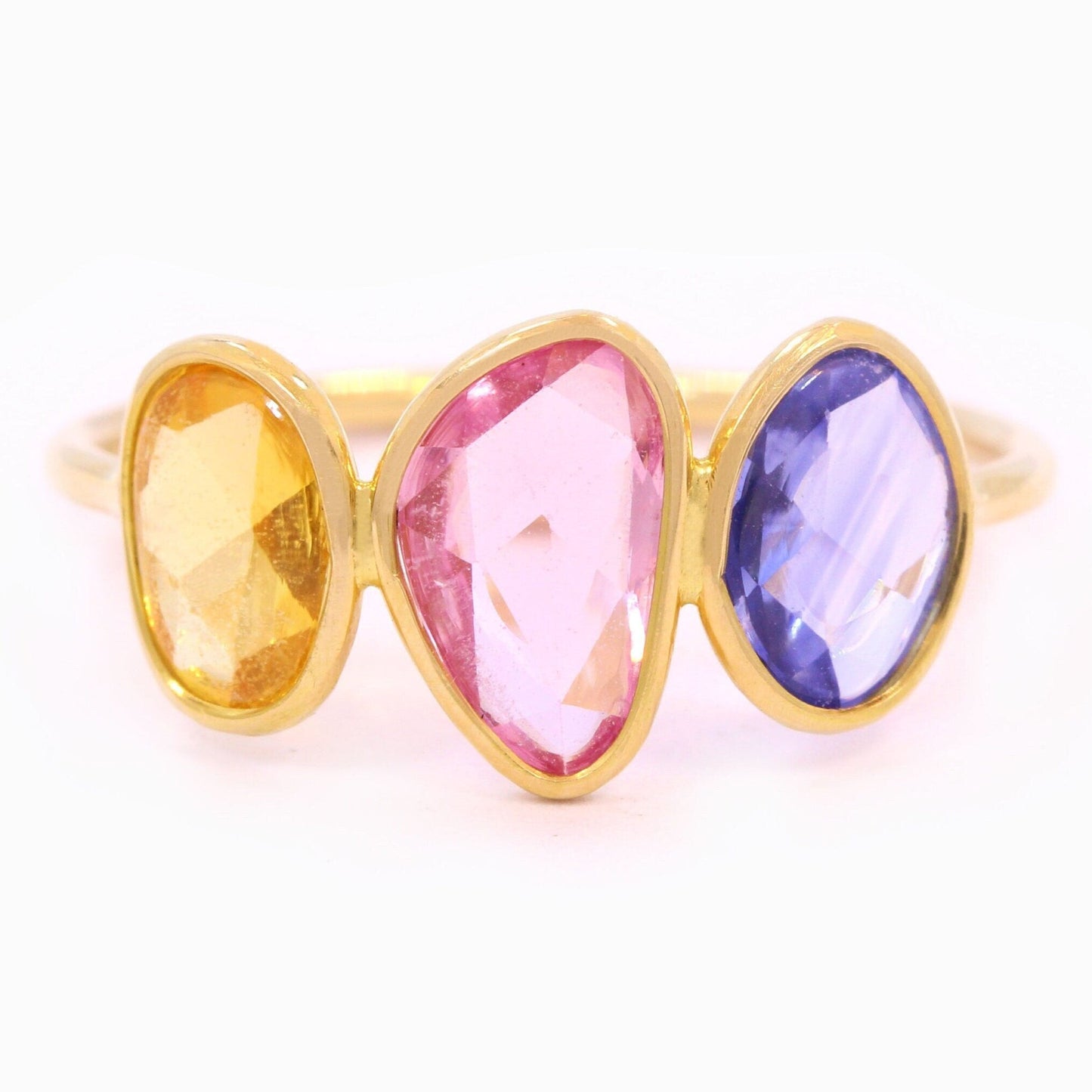 Rose Cut Multi Color Sapphire Ring in 18K Yellow Gold