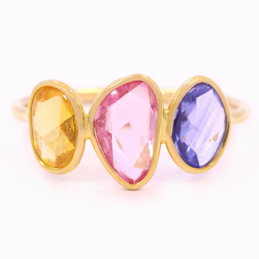 Rose Cut Multi Color Sapphire Ring in 18K Yellow Gold