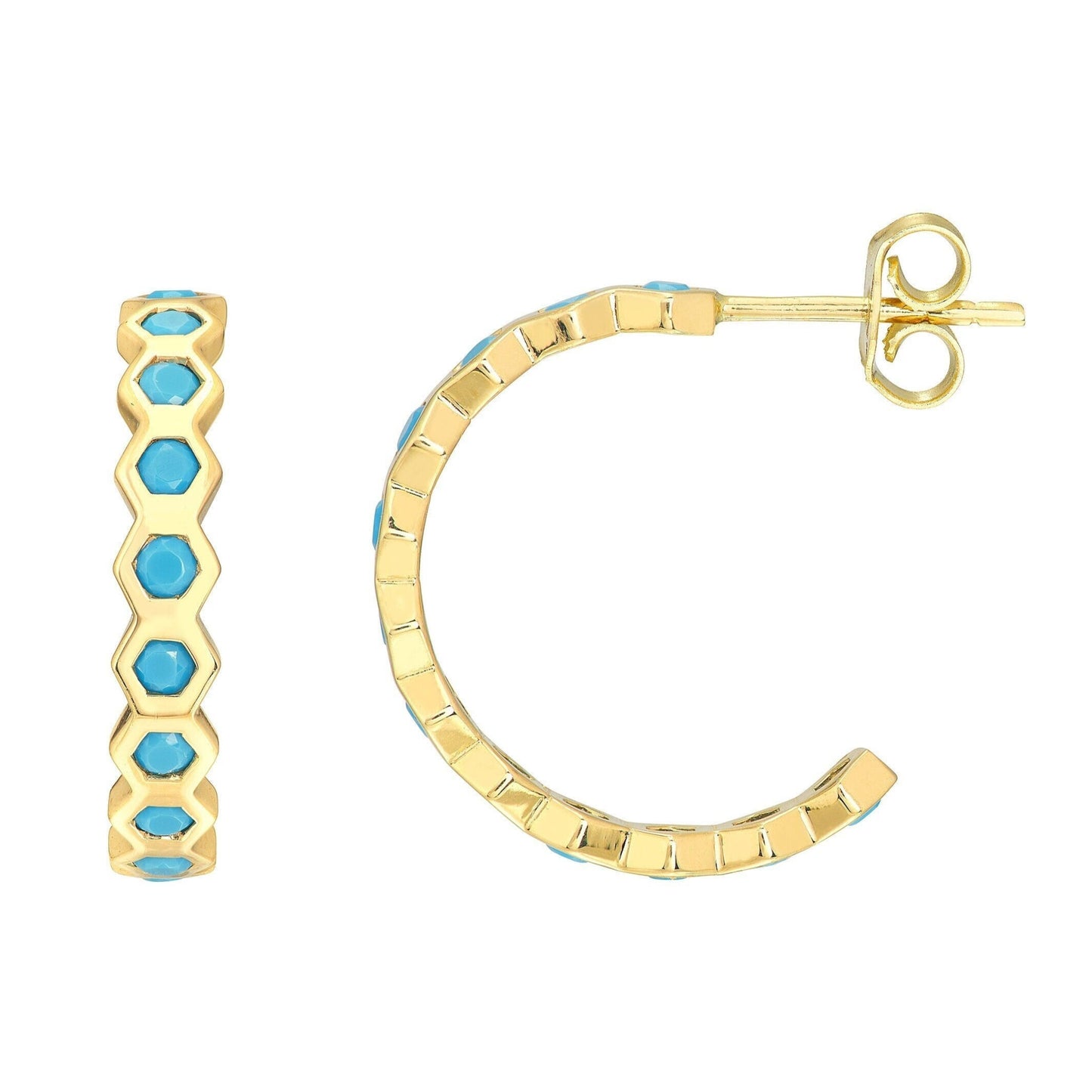 Honeycomb Enamel Hoops in 14K Yellow Gold