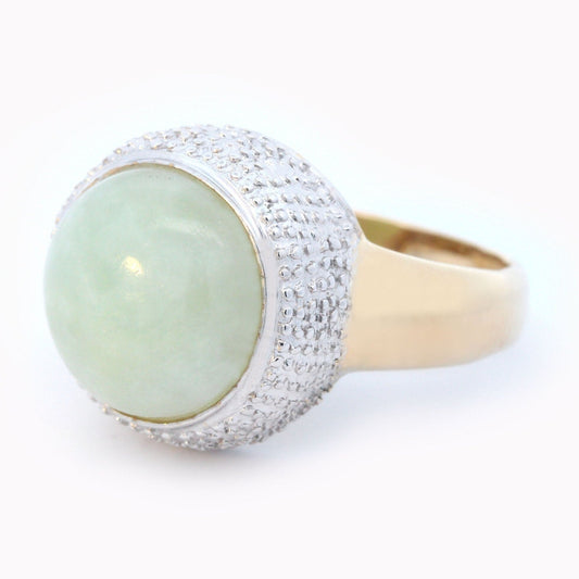 Heavy Jade Beaded Bezel Two-tone Ring in 14K Gold