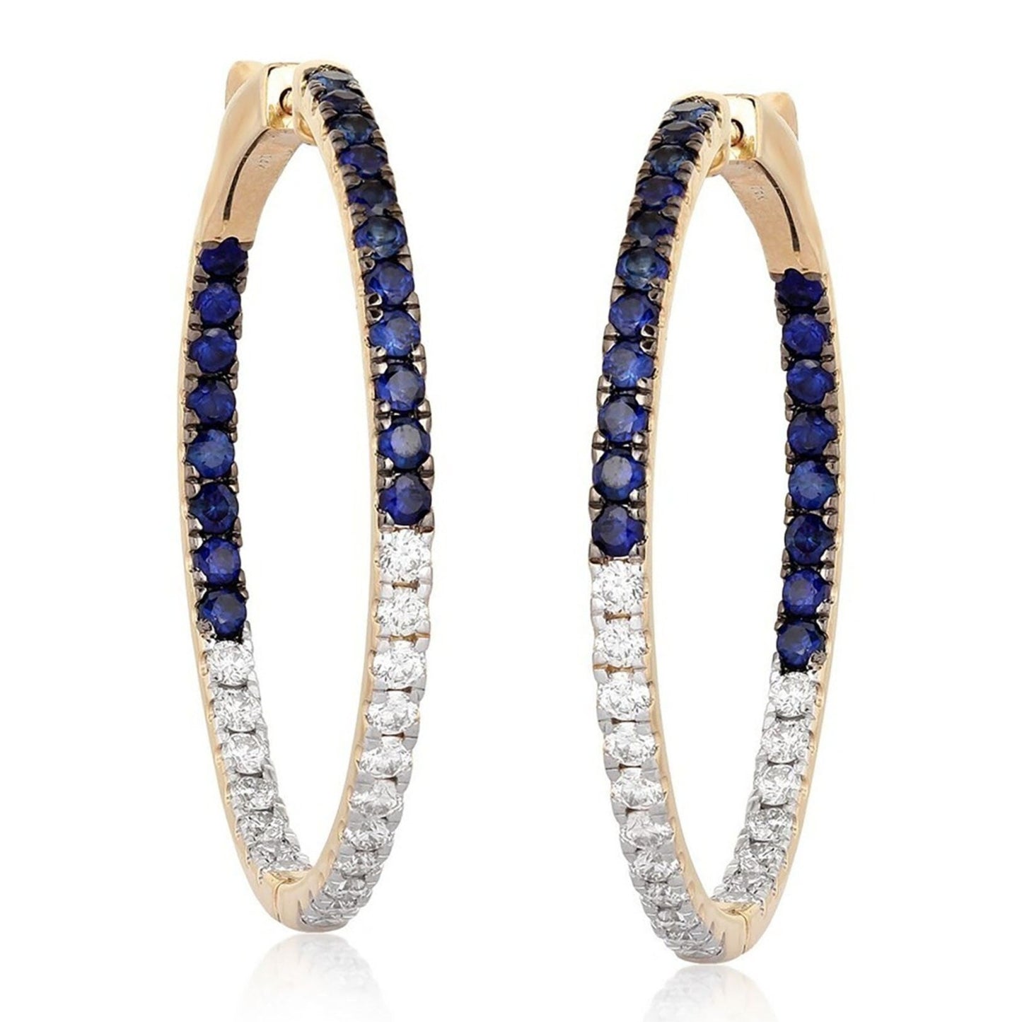 Sapphire & Diamond "Inside Outside" Hoop Earrings in 14K Yellow Gold