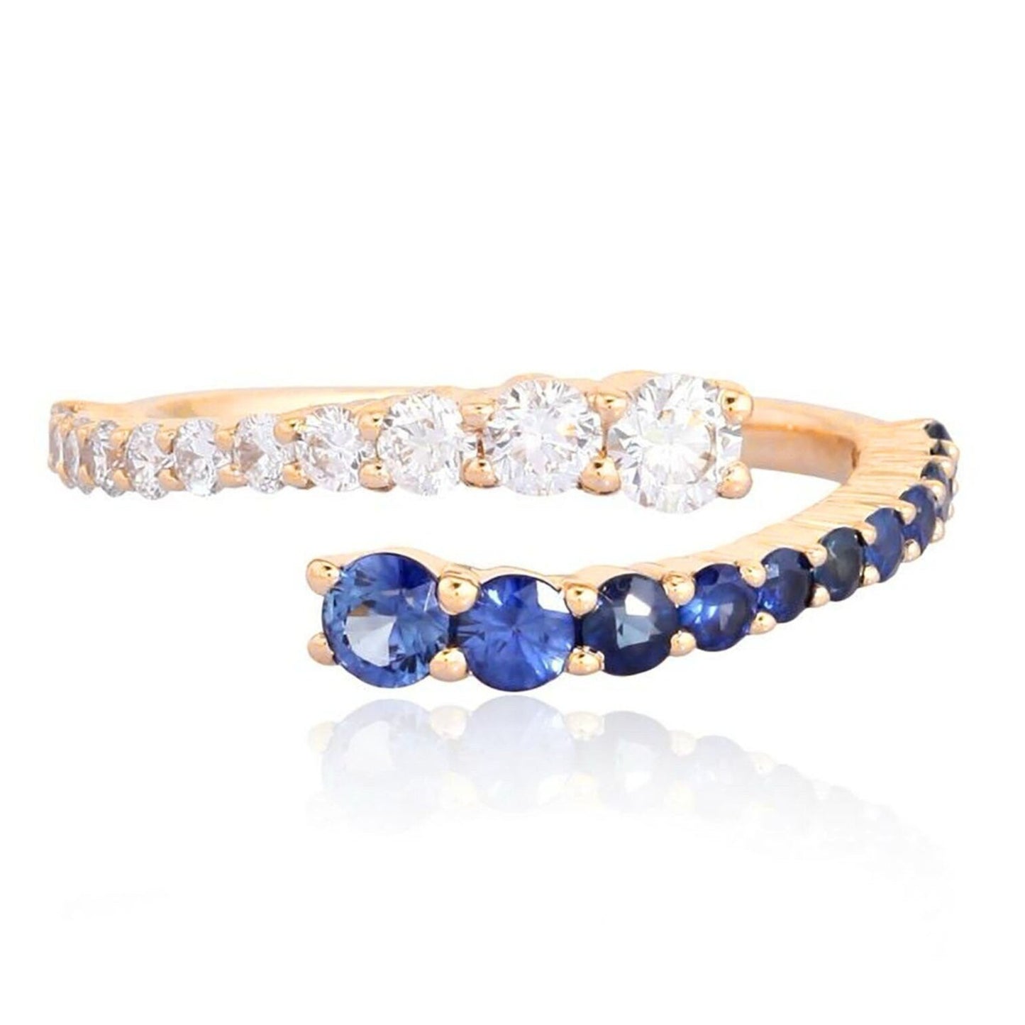 Sapphire & Diamond Bypass Ring in 14K Yellow Gold