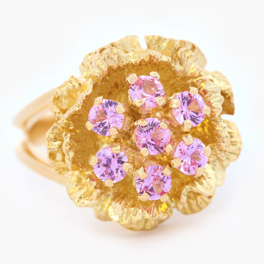Pink Sapphire Rose Cocktail Ring in 18K Yellow Gold