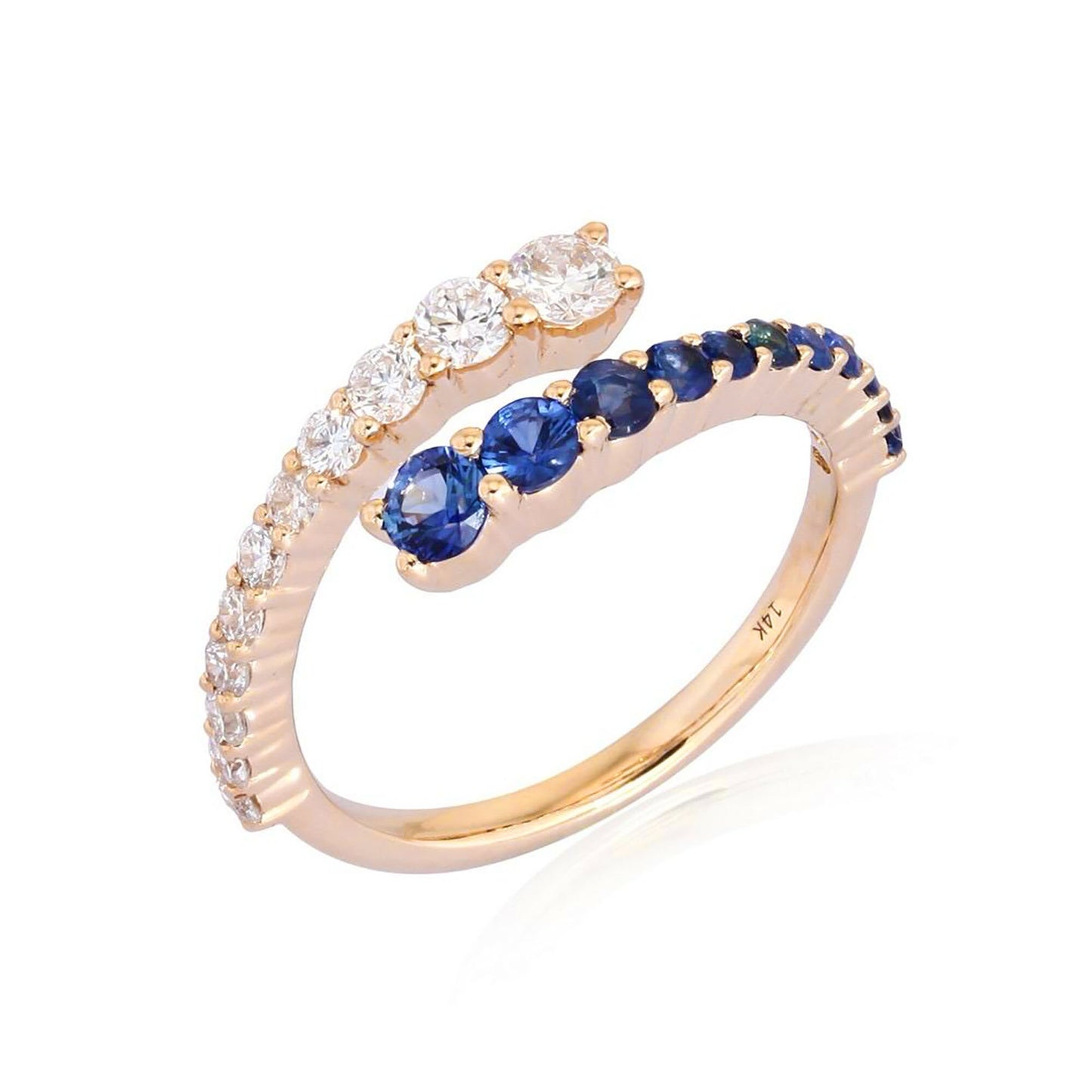 Sapphire & Diamond Bypass Ring in 14K Yellow Gold