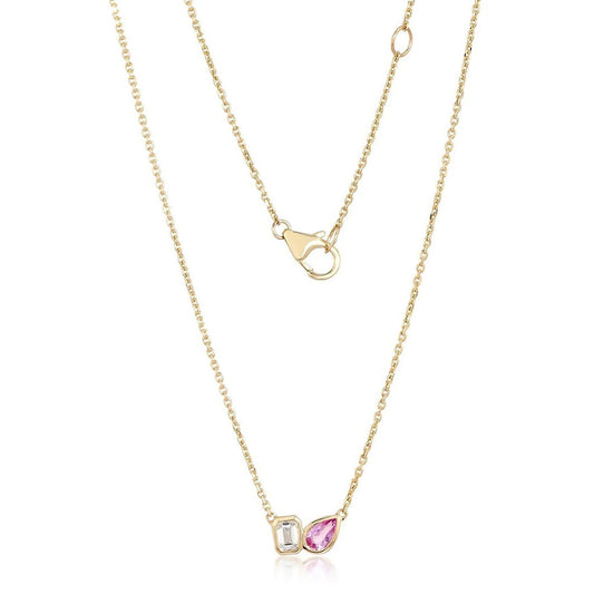 Toi et Moi Diamond & Sapphire Bezel Set Necklace in 14K Yellow Gold
