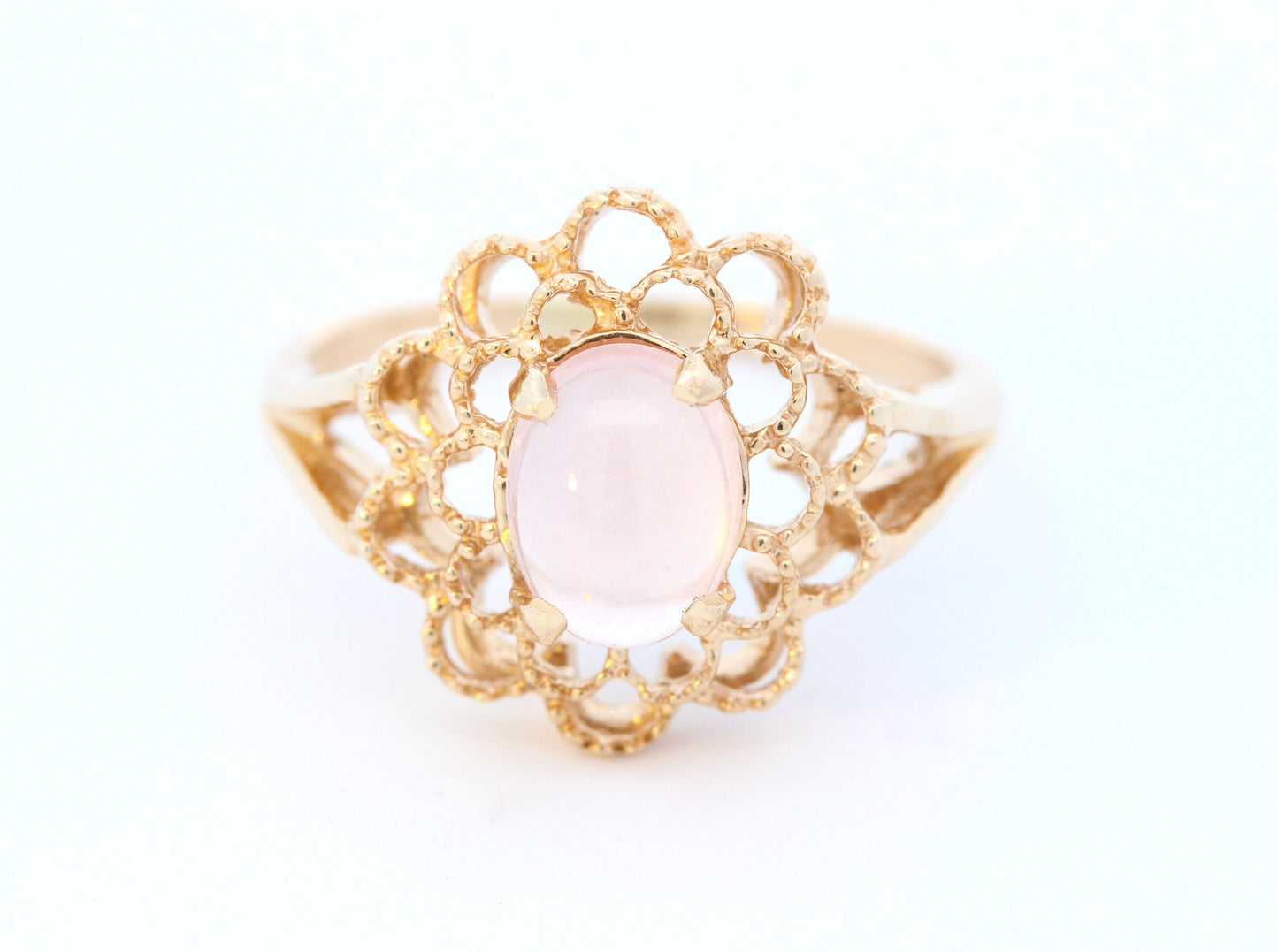 Rose Quartz Floral Milgrain Ring in 14K Yellow Gold