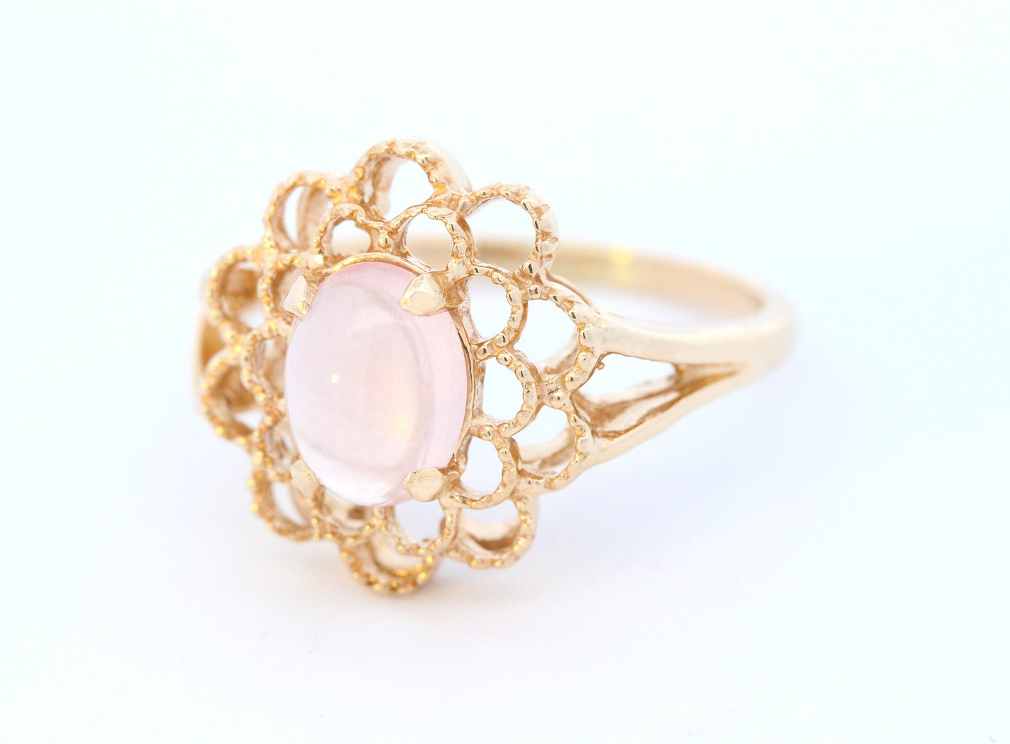 Rose Quartz Floral Milgrain Ring in 14K Yellow Gold