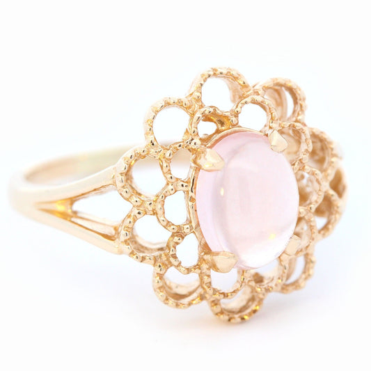 Rose Quartz Floral Milgrain Ring in 14K Yellow Gold