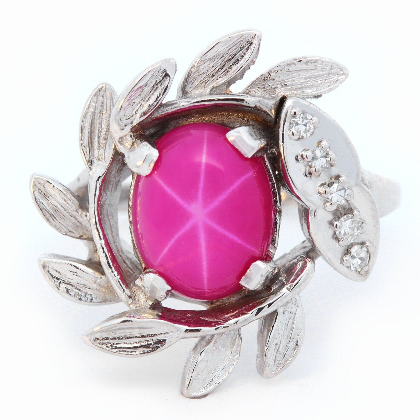 Art Deco Star Ruby & Diamond Wreath Ring in 14K White Gold