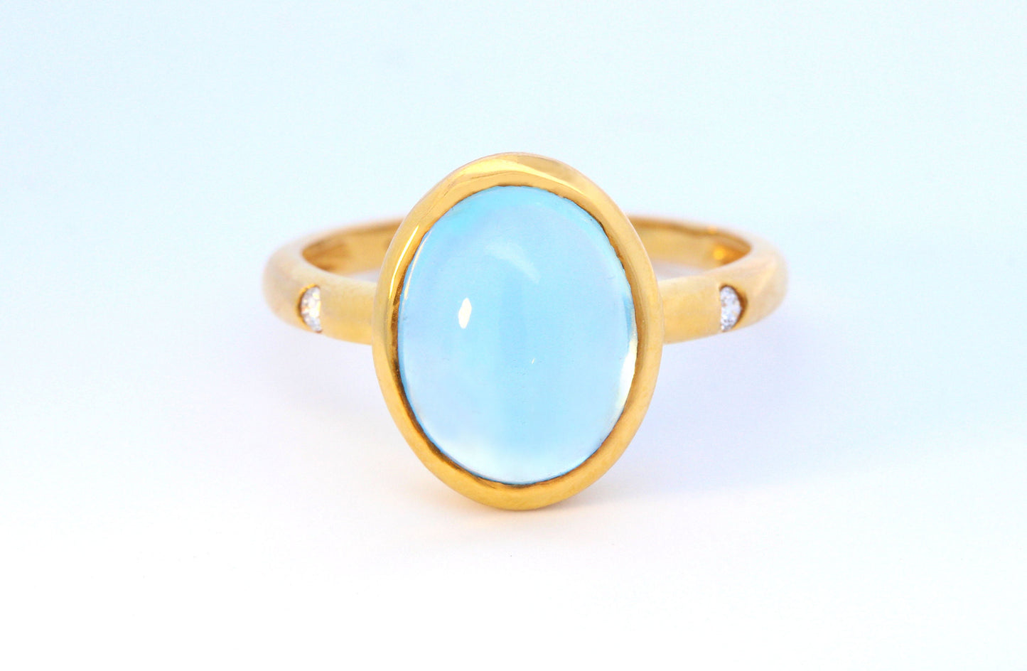 Aquamarine Cabochon Diamond Accented Bezel Set Ring in 14K Yellow Gold