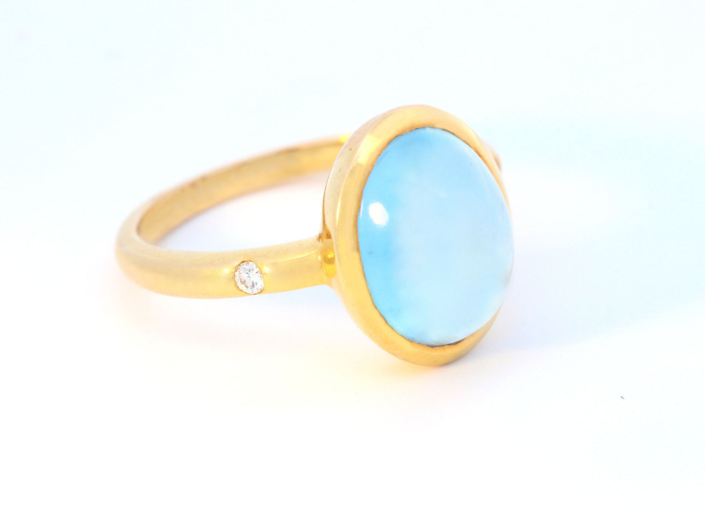 Aquamarine Cabochon Diamond Accented Bezel Set Ring in 14K Yellow Gold