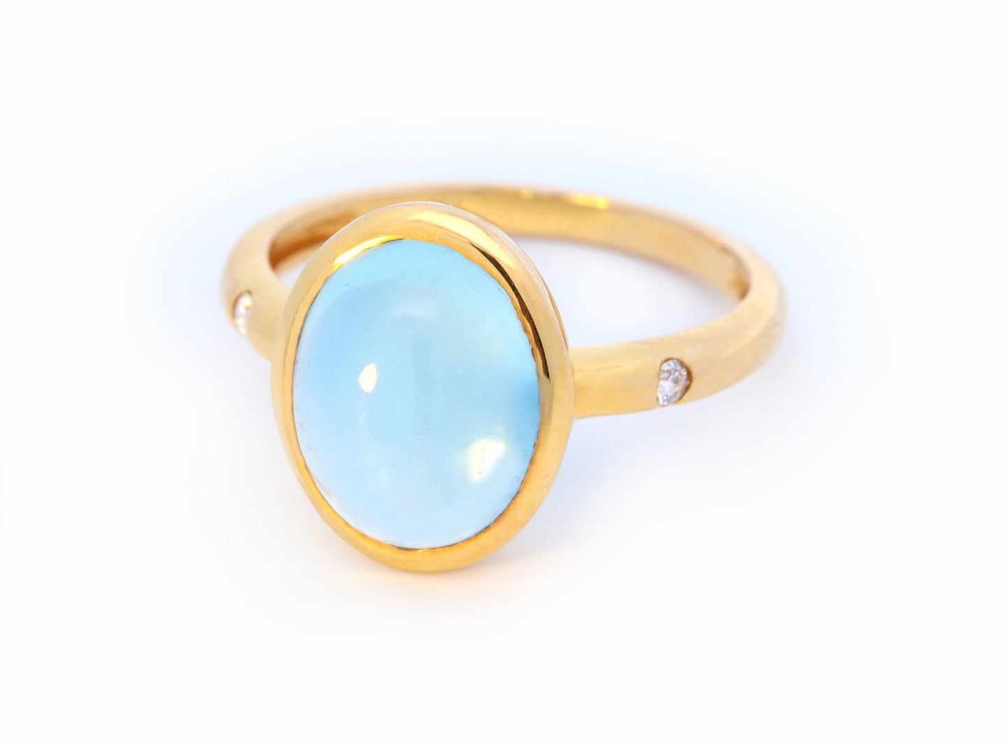 Aquamarine Cabochon Diamond Accented Bezel Set Ring in 14K Yellow Gold