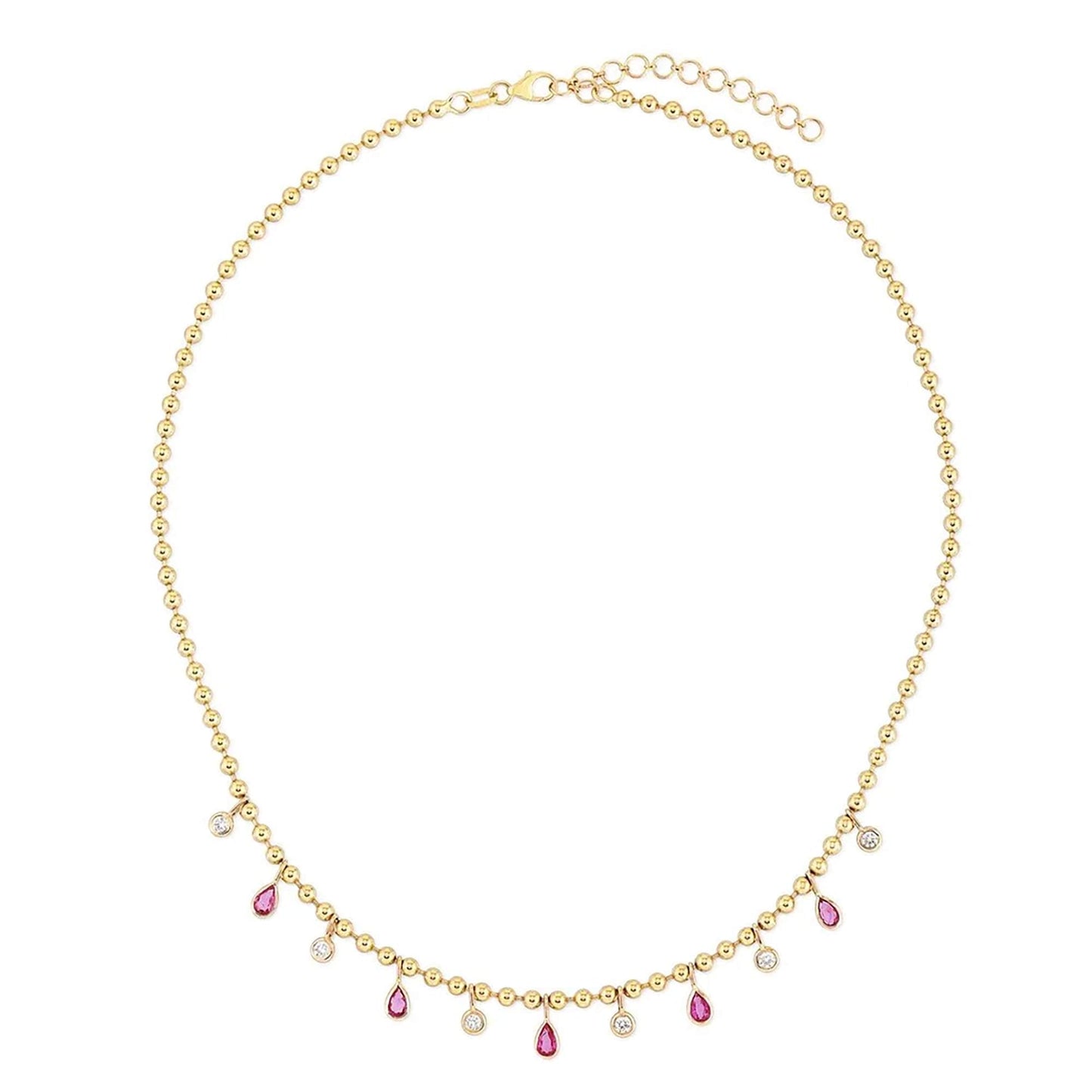 Pink Sapphire & Diamond Drop 14K Gold Beaded Necklace